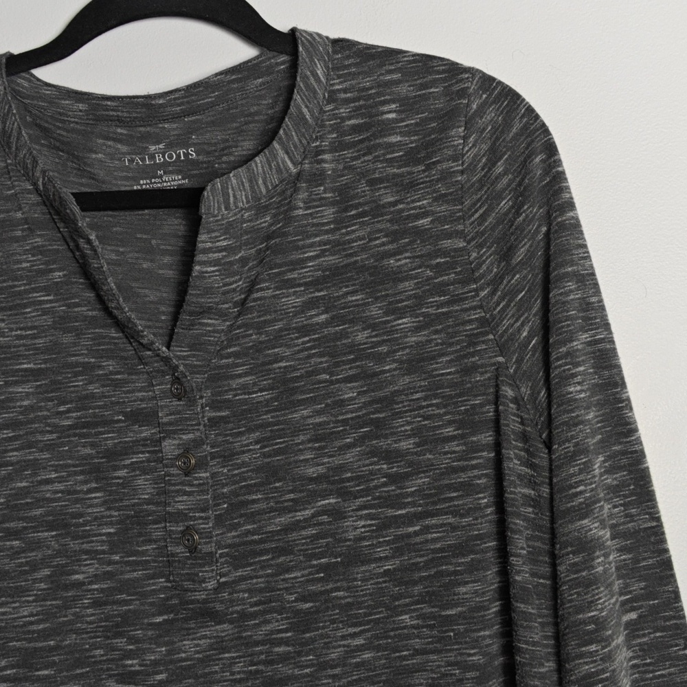 TALBOTS Heathered Grey Button Split Neck Three-Quarter Sleeve Size Medium - Picture 8 of 14
